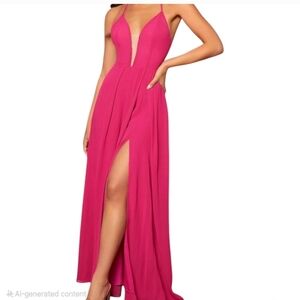 Crisscross Backless, Sheer Mesh Front Insert, Split Thigh Slip Dress